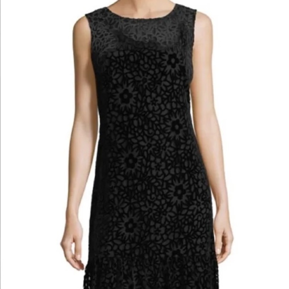 Karl Lagerfeld‎ Black Velvet Floral Sleeveless Dress Size 8 NWT